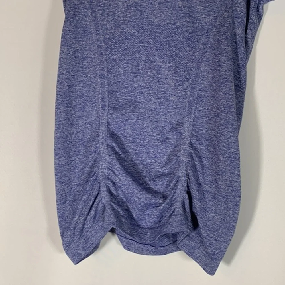 Athleta Blue Ruched Athletic Workout Short Sleeve T-Shirt - Picture 3 of 6